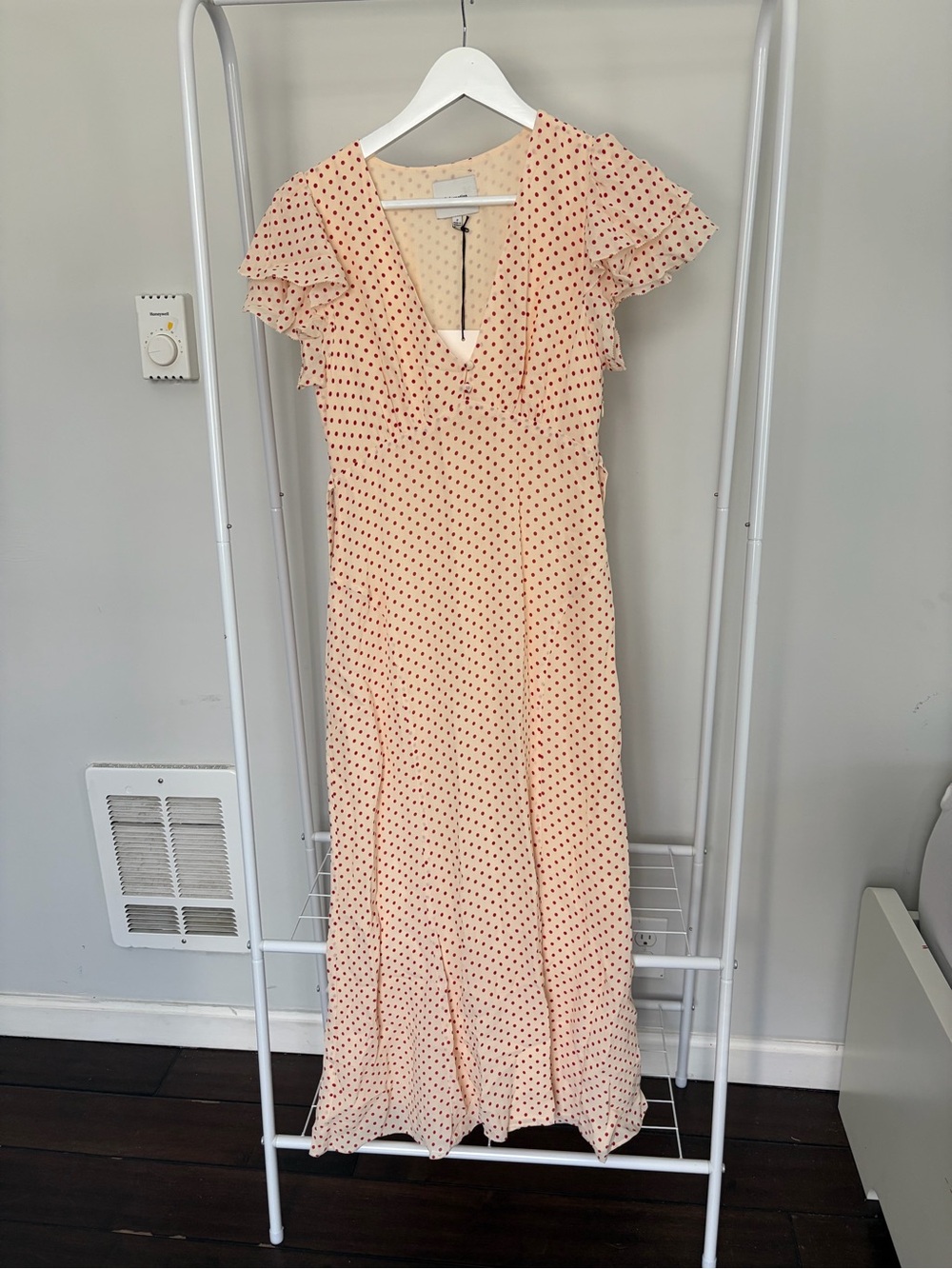 Reformation Frost Dot Flutter Sleeve Maxi Dress